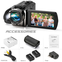 Load image into Gallery viewer, kimire Video Camera Camcorder Digital Camera Recorder Full HD 1080P 15FPS 24MP 3.0 Inch 270 Degree Rotation LCD 16X Digital Zoom Camcorder Camera with 2 Batteries(Black)
