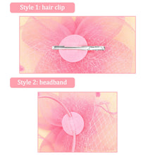 Load image into Gallery viewer, Pink Fascinators Hats Women Mesh Veil Headband and Gloves Set Short Lace Polka Dot Mesh Hair Accessories
