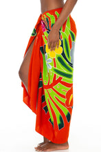 Load image into Gallery viewer, SHU-SHI Sarong for Women Hand-Painted Floral Pareo Beach Cover Up with Coconut Clip for Swimsuits &amp; Resort Vacations Orange
