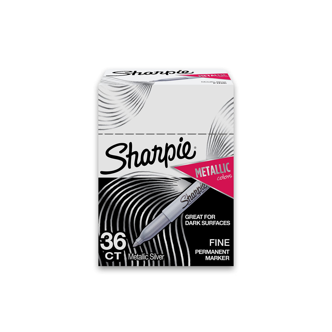 Sharpie Metallic Permanent Markers, Fine Point, Metallic Silver, 36 Count