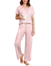 Load image into Gallery viewer, Ekouaer 2 Piece Womens Pajamas Short Sleeve Top and Long Pants Pjs Set Printed Sleepwear with Pocket Valentine's Day Gift Rose Pink Leopard XX-Large
