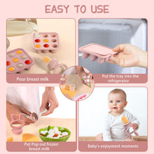 Load image into Gallery viewer, WAJIAYON Baby Breastmilk Popsicle Molds &amp; Baby Fruit Feeder (4 Pack), Infant Food Freezer Tray Storage Containers, Silicone Teething Pacifier Feeder and Teether for Babies（Pink&amp;Purple）
