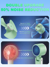 Load image into Gallery viewer, KIMWIND Portable Handheld Turbo Fan, 5 Gear Wind, Battery Operated, Up to 13 Working Hours Rechargeable Fan, 3 IN 1 Hand Fans with Air Turbo Tech Cooling Fan for for Travel, Beach, Outdoor - Green
