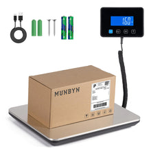 Load image into Gallery viewer, MUNBYN Shipping Scale, 440lb/1.8oz Digital Postal Scale for Packages with Hold/Tare Function, Backlit LCD, Battery &amp; Cable Included, Postage Scale for Small Business, Packages, Luggage, and Home Use
