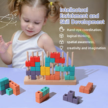 Load image into Gallery viewer, BESTAMTOY Wooden Russian Building Blocks Puzzle Brain Teasers Toy Colorful Spatial Concepts Learning Game with Wooden Base and Pegs Educational STEM Toy for Kids
