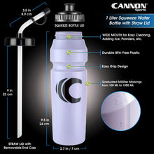Load image into Gallery viewer, Cannon Sports 1 Liter Sports Water Bottle, BPA-Free, 34 Oz Capacity, Large Mouth, 2 lids (Straw and Squeeze), Great For Helmet Sports Such As Hockey, Lacrosse, Football, Boxing (Lavender)
