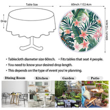 Load image into Gallery viewer, AUUXVA Round Tablecloth 60 Inch Palm Leaf Flower Washable Table Cover with Lace Trim, Kitchen Circle Tables Cloth for Party Dining Table Top Wedding Home Decor(Tropical Flowers)
