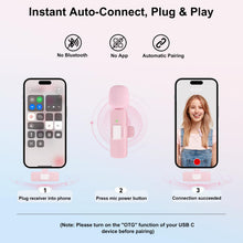 Load image into Gallery viewer, PoP voice Pink Wireless Lavalier Microphone for iPhone/Android - Mini Clip-On Mic with Noise Cancellation, 65ft Range, 12H Battery, Lapel Mic for Record Video, Podcast Vlog Content Creator Interview
