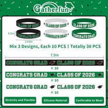 Load image into Gallery viewer, Gatherfun Graduation Decorations : Congrats Grad Wristband Silicone Bracelets - Graduation Party Favors &amp; Class of 2026 Decorations, Gifts for Grads!,30Pack, 2 Designs (Green Black)
