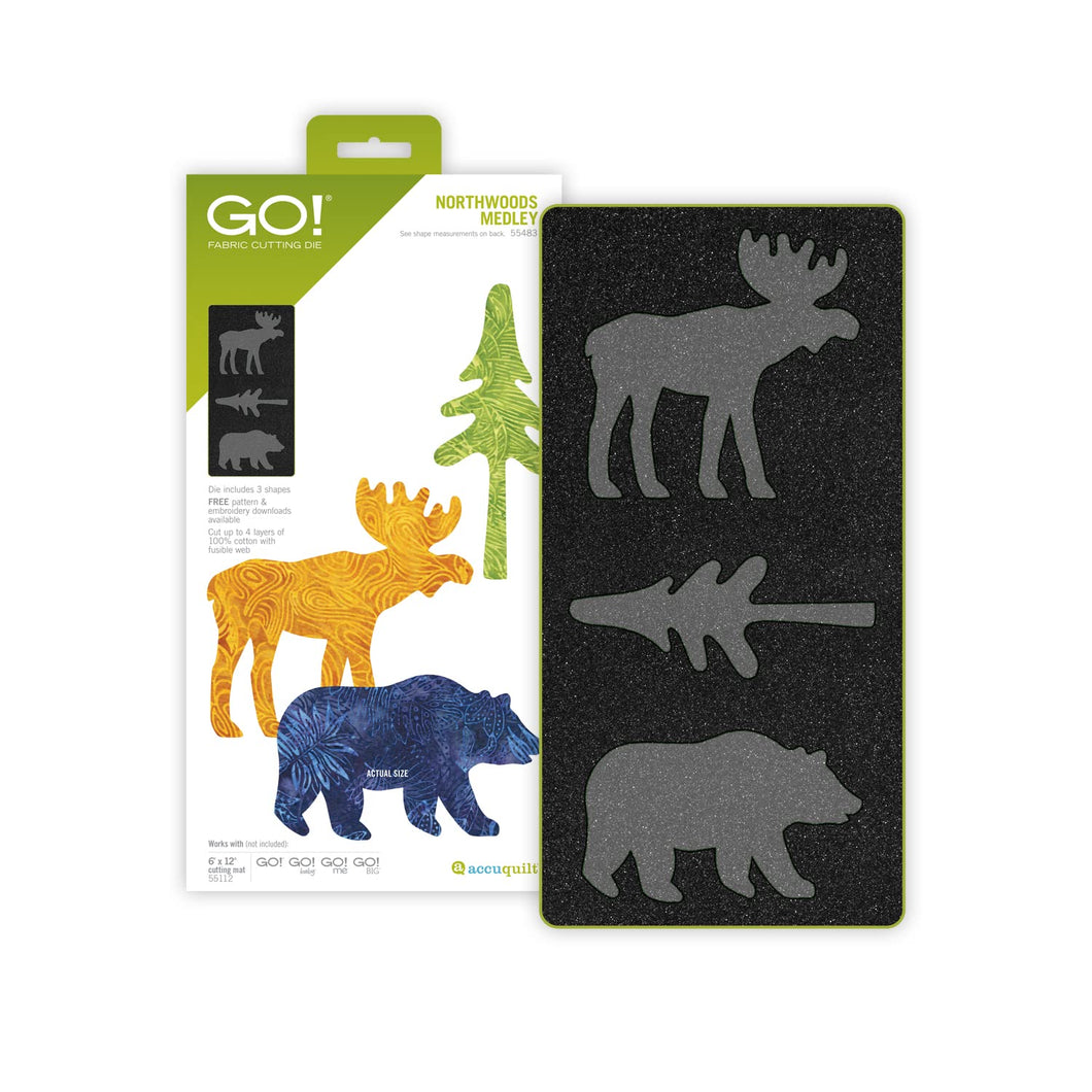 AccuQuilt GO! Northwoods Medley Accurate Fabric Cutting Die with Multiple Nature Themed Designs Shapes and Sizes for Quilt, Pillow, or Table Runner