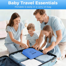 Load image into Gallery viewer, nfant Airplane Seat Extender Travel Bed | Baby on Lap Flight Bed | Foldable Soft Airplane Baby Travel Seat Extender on Lap with Neck Pillow | Fits Economy Seats | Baby Blue
