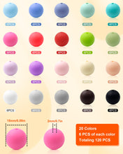 Load image into Gallery viewer, 120PCS FIVEIZERO Silicone Beads, 20 Colors 15mm Silicone Beads for Keychain Making, Rubber Round Bulk Focal Beads for DIY Crafts Making
