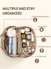 Load image into Gallery viewer, Telena Leather Make Up Bag Portable Travel Makeup Bag Waterproof Cosmetic Bags for Women Large Capacity With Handle and Divider Open Lay Flat
