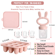 Load image into Gallery viewer, WAJIAYON Baby Breastmilk Popsicle Molds &amp; Baby Fruit Feeder (4 Pack), Infant Food Freezer Tray Storage Containers, Silicone Teething Pacifier Feeder and Teether for Babies（Pink&amp;Purple）
