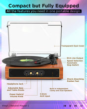 Load image into Gallery viewer, Bluetooth Record Player with RGB Lights, 3-Speed Belt-Drive Turntable with Built-in Stereo Speakers, Bass/Treble Control, Auto Stop, AUX in/Out, RCA Out, Retro Wood Vinyl Player for Home &amp; Gift Use

