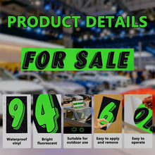 Load image into Gallery viewer, Vinyl Number Stickers for Cars - 12 Dozen (144 Pcs) 7 1/2 Inches Large Chartreuse Windshield Pricing Stickers | Car Dealership Supplies, Car Lot Pricing Numbers and for Sale Sign for Auto Window
