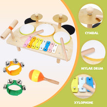 Load image into Gallery viewer, Kids Drum Set, Montessori Musical Instruments for Toddlers 1-6, Wooden Toys Montessori Music Table, Xylophone Drum Kit, Birthday for Boys Girls
