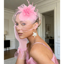 Load image into Gallery viewer, Pink Fascinators Hats Women Mesh Veil Headband and Gloves Set Short Lace Polka Dot Mesh Hair Accessories
