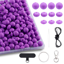 Load image into Gallery viewer, 160pcs Silicone Beads - 15mm Classic Purple with Loose Spacer Lentil Beads for Keychain Making Kit, Bracelet Making and Pens
