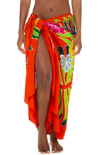 Load image into Gallery viewer, SHU-SHI Sarong for Women Hand-Painted Floral Pareo Beach Cover Up with Coconut Clip for Swimsuits &amp; Resort Vacations Orange

