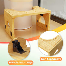 Load image into Gallery viewer, Foldable Bamboo Toilet Stool for Bathroom – Poop Stool for Adults &amp; Kids,Adjustable 7-9 Inches with Non-Slip Layer, Improves Posture &amp; Comfort (Primary)
