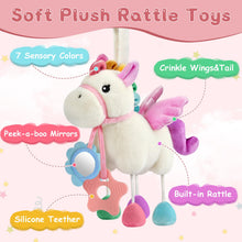 Load image into Gallery viewer, TYRY.HU Link &amp; Love Toy for Stroller or Car Seat, Baby Car Seat Toys Features Textured Ribbons, Crinkle Sounds, Clinking Rings &amp; Silicone Teether, Sensory Plush Toy Best Gift for 0 3 6 9 12 Months
