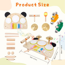 Load image into Gallery viewer, Kids Drum Set, Montessori Musical Instruments for Toddlers 1-6, Wooden Toys Montessori Music Table, Xylophone Drum Kit, Birthday for Boys Girls
