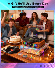 Load image into Gallery viewer, Bluetooth Record Player with RGB Lights, 3-Speed Belt-Drive Turntable with Built-in Stereo Speakers, Bass/Treble Control, Auto Stop, AUX in/Out, RCA Out, Retro Wood Vinyl Player for Home &amp; Gift Use

