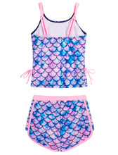Load image into Gallery viewer, Mermaid Swimsuit for Girls Size 7-8 Adjustable Strap Drawstring Tankini Bathing Suits with Pocket Boyshorts Summer Modest Beach Swimwear Sets
