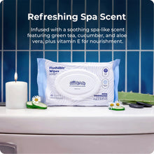 Load image into Gallery viewer, Squatty Potty Flushable Wipes - 3 Pack (150 Total Wipes) - 99% Water &amp; Plant-Based - Green Tea, Cucumber &amp; Aloe Spa Scent - pH Balanced - Septic Safe Adult Wet Wipes
