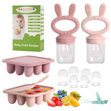 Load image into Gallery viewer, WAJIAYON Baby Breastmilk Popsicle Molds &amp; Baby Fruit Feeder (4 Pack), Infant Food Freezer Tray Storage Containers, Silicone Teething Pacifier Feeder and Teether for Babies（Pink&amp;Purple）
