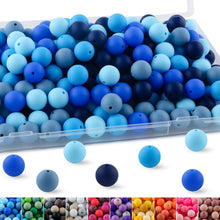 Load image into Gallery viewer, Lovyomi 150pcs 15mm Silicone Beads for Keychain Making Mix Color Round Beads for Pens and Bracelet Crafts(Blue)
