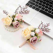 Load image into Gallery viewer, Embewhis Wedding Corsage and Boutonniere Set, Artificial Wrist Corsage and Groom Boutonniere for Prom, Wedding Party, Dance, or Ceremony, for Men and Women
