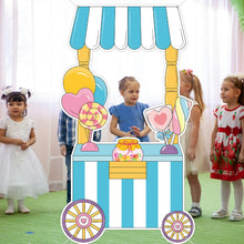 Load image into Gallery viewer, Candy Shop Photo Booth Props Candy Truck Selfie Frame Backdrop Sweet Shoppe Photography Background Large Candies Cart Hanging Banner Sweet Theme Birthday Party Decor for Kids Party Supplies 64 x 36 In
