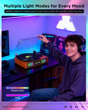 Load image into Gallery viewer, Bluetooth Record Player with RGB Lights, 3-Speed Belt-Drive Turntable with Built-in Stereo Speakers, Bass/Treble Control, Auto Stop, AUX in/Out, RCA Out, Retro Wood Vinyl Player for Home &amp; Gift Use
