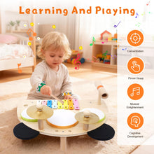 Load image into Gallery viewer, Kids Drum Set, Montessori Musical Instruments for Toddlers 1-6, Wooden Toys Montessori Music Table, Xylophone Drum Kit, Birthday for Boys Girls
