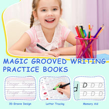 Load image into Gallery viewer, FAYUNDRA Grooved Handwriting Practice for Kids, Magic Grooved Writing Practice Books, 7 Reusable Tracing Workbooks for Preschool &amp; Kindergarten, Learn Letters &amp; Numbers for Ages 3–8 (7)

