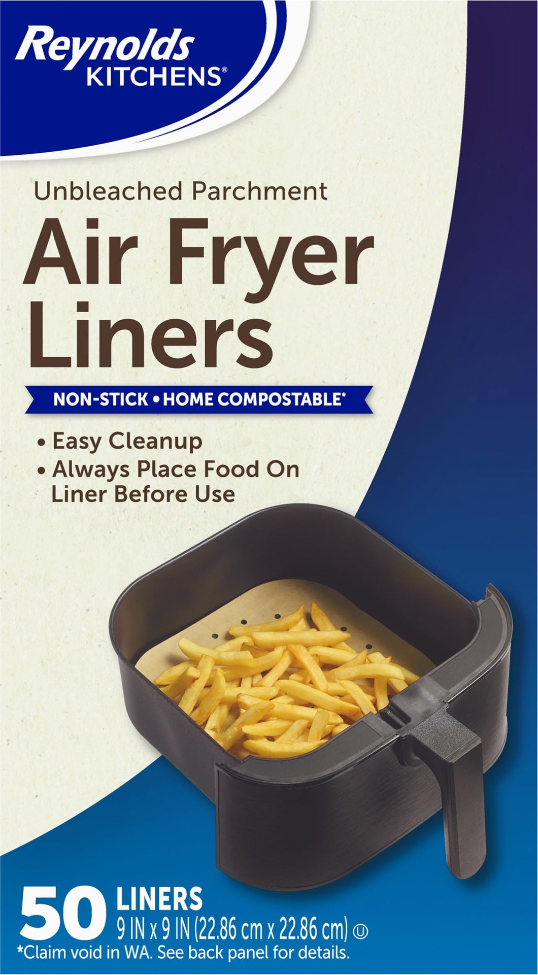 Reynolds Kitchens Air Fryer Liners Disposable, Unbleached Parchment Paper Sheets, 50 Count