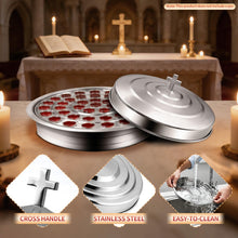Load image into Gallery viewer, Stainless Steel Communion Tray with Lid - 40 Holes Church Communion Supplies Set, Stackable Worship Tray for Church Services, Weddings &amp; Gatherings (Silver, Cups Not Included)
