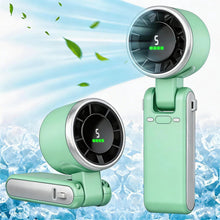 Load image into Gallery viewer, KIMWIND Portable Handheld Turbo Fan, 5 Gear Wind, Battery Operated, Up to 13 Working Hours Rechargeable Fan, 3 IN 1 Hand Fans with Air Turbo Tech Cooling Fan for for Travel, Beach, Outdoor - Green
