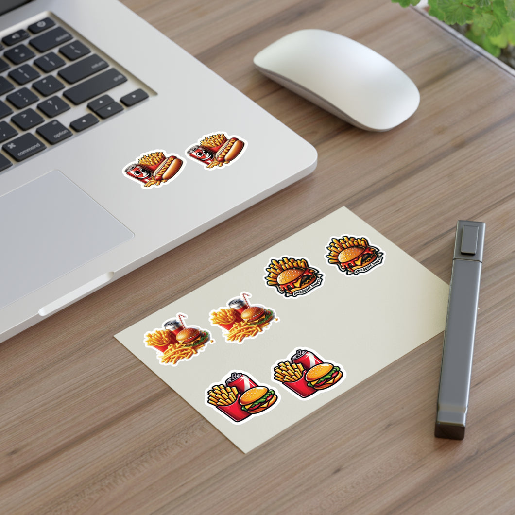 Hot Dog, Burgers & Fries Foodie Vinyl Sticker Sheets - 4 Foods/2 each 8pc Set