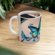 Load image into Gallery viewer, March Aquamarine Birth Month Colors Fairies &amp; Butterflies #4 Mug 11oz mug AI-Generated Artwork
