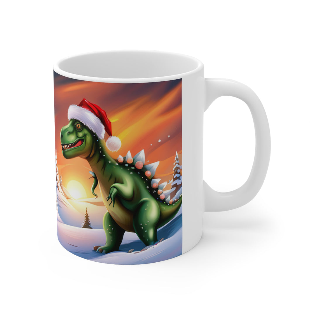 Personalized Dinosaur Raptor Rocks Christmas Santa Red Hat Ceramic Mug 11oz Design #1 Custom