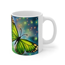 Load image into Gallery viewer, August Peridot Birth Month Colors Fairies &amp; Butterflies #2 Mug 11oz mug AI-Generated Artwork
