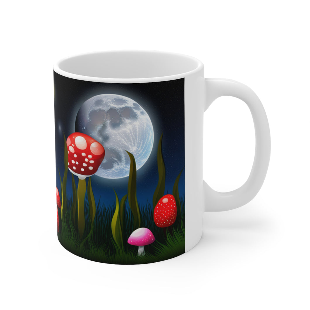 Lunar Moon Scene Toadstools and Lillies #5 Mug 11oz mug AI-Generated Artwork