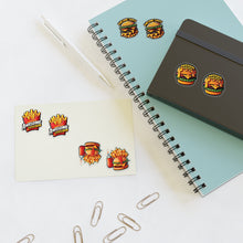 Load image into Gallery viewer, Burgers &amp; Fries Foodie Vinyl Sticker Sheets - 4 Foods/2 each 8pc Set
