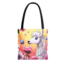 Load image into Gallery viewer, Llama Smells like Cotton Candy #3 Tote Bag AI Artwork 100% Polyester
