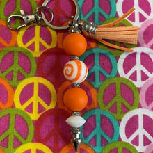 Load image into Gallery viewer, Orange and white spiral keychain Custom Handmade Bead Bar About 3" Long
