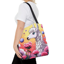 Load image into Gallery viewer, Llama Smells like Cotton Candy #3 Tote Bag AI Artwork 100% Polyester
