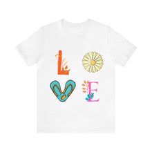 Load image into Gallery viewer, Summer Beach Love Floral Letters Sandals Unisex Jersey Short Sleeve Combed Cotton T-Shirt
